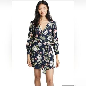 Alice + Olivia Floral Wrap Dress Navy Blue Long Sleeve Size 12 Romantic Mini